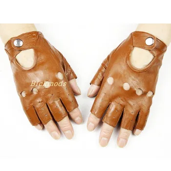 Læder halv finger handsker kvinders tynd kort uforet foråret, sommeren og efteråret udendørs motorcykel ridning og kørsel 1