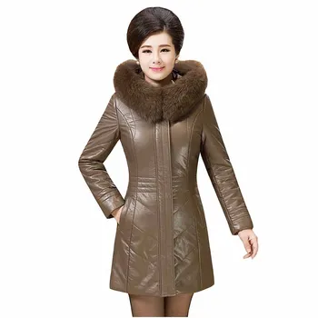 Læder jakke cotton coat kvinder 2018 vinter top, varm, Parker Fur Hooded coat Plus size L-6XL Ned bomuld frakker N079 2