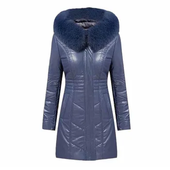Læder jakke cotton coat kvinder 2018 vinter top, varm, Parker Fur Hooded coat Plus size L-6XL Ned bomuld frakker N079 5