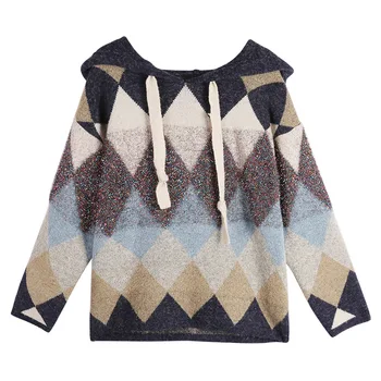 Løs Argyle Hat Pullover Sweater Woomen 2020 Foråret Lange Ærmer Studerende Strikket Sweater Kvinder 9818