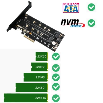 M. 2 for NVMe NGFF SSD for AT PCI-E X4 3.0 Adapter M-Tasten B-TASTEN Dobbelt Interface Riser Card PCIE3.0 w/ Metal Beslag & Varmeafleder 5