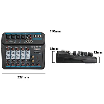M-6 Bærbare Mini Mixer o DJ Console med lydkort, USB, 48V Phantom Power til PC Optagelse Sang Webcast Party(US-Stik) 0