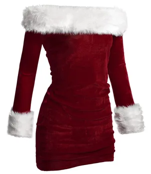 M-XXL Deluxe Voksne Sexet med Lange Ærmer Velvet Santa Claus Kostume Damer Uniform Xmas Party Kostume Jul Fancy Kjole 0