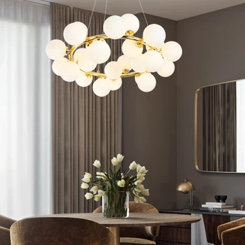 Magic bean hængende lysekrone Nordic Multi-head glas kugle led dekoration lys soveværelse stue Guld indretning Lampe Inventar 0