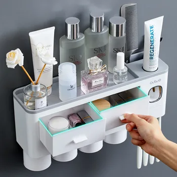 Magnetisk Adsorption Omvendt Tandbørsteholder Automatisk Tandpasta Squeezer Dispenser Storage Rack Badeværelse Tilbehør Hjem 32445