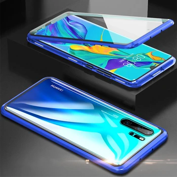 Magnetisk Metal og Glas Sagen For Huawei P30 2019 P30L P30P Dobbeltsidet Hærdet Glas 2