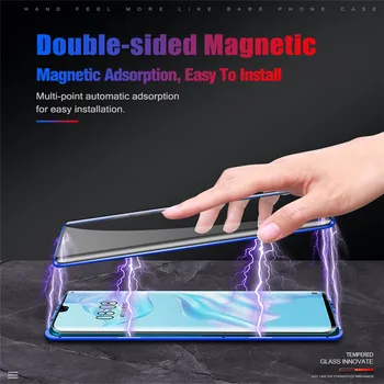 Magnetisk Metal og Glas Sagen For Huawei P30 2019 P30L P30P Dobbeltsidet Hærdet Glas 3