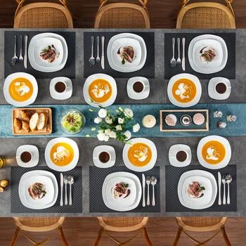 MALACASA Elisa 60-Stykke Porcelæn spisestel med Kaffe Kopper,Underkopper,Middag, Suppe, Dessert Plader Sæt Service til 12 Person 5