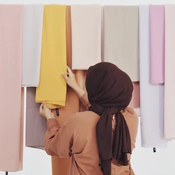 Malaysiske Premium Chiffon Tørklæde Wrap Plain/Solid Farve Muslimske Kvinder Tørklæde Hijab Sommeren Islamiske Lang Pashmina Sjal 175x70cm 2