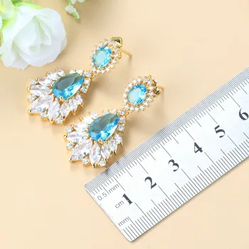 Manny&Della Oprindelige Design 6-Farver, Store Smykker Sæt Guld Farven Sky Blue Zircon Hvid Krystal Dubai Kvinder Brude-Kostume 0