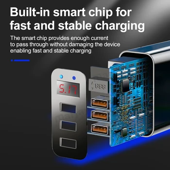 Marjay 3 Ports USB-Oplader EU ' OS Stik LED Display 3.1 En Hurtig Opladning Smart Mobiltelefon Oplader Til iphone Samsung Tablet Xiaomi 0