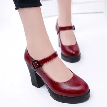 Mary Jane sko catwalk show høje hæle tyk hæl model sko arbejder sort i stor størrelse kvinders sko enkelt sko kvinder punps 8600