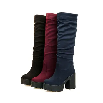 MEMUNIA 2020 hot salg knæhøje støvler kvinder rund tå høje hæle platform støvler varmt efterår vinter prom party sko kvinde 17490