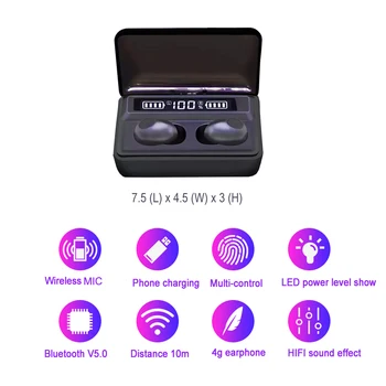 Mini Trådløse Bluetooth Hovedtelefoner med 2200 mAh Opladning Tilfælde Trådløse Stereo-hovedtelefoner TWS 5.0 Øretelefoner Indbygget Mikrofon Headset 16692