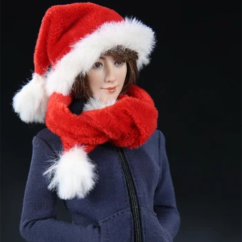 Mnotht 1/6 Skala Rød Jul Plys Hat Med tørklæde for 12v Kvindelige Soldat Phicen JIAOUL Action Figur Toy Hobbyer 3