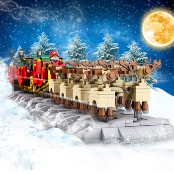 MOC Kreative Idé Serie RC Slæde Reindee Model byggesten Vinter Landsby Mursten Kids Legetøj Christmas Santa Claus DIY Gaver 6741