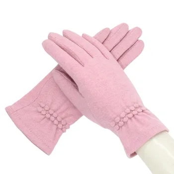 Mode-Elegant Tæve Cashmere Touch Screen Pink Handsker Vinteren Kvinder Varm Luksus Cashmere Fuld Finger Prikkede Broderi Vanter 0