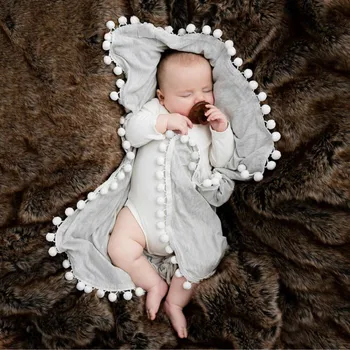 Mode Nyfødte Baby Drenge Piger Krybbe Pom Pom Tæppe at Sove Swaddle Minky Tæppe Wrap musselin swaddle fotografering tilbehør 3