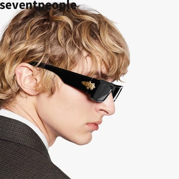 Mode Retro Square Solbriller Mænd 2020 Luksus Mærke Vintage Flad Top Rektangel Sol Briller Kvinder Trendy Smalle Side Linse Farve 0