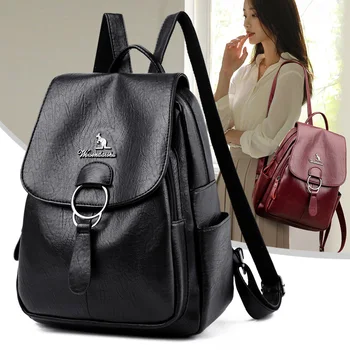 Mode sort kvinder rygsæk bagpack kvalitet læder dame, rejser, shopping tilbage pack vedhæng store skoletasker til piger packbag 5