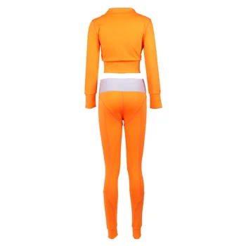 Mode Sved Passer Gymwear Orange Langærmet 2 Stykke Beskåret Jakke-Bukser Sæt Nye Designer 2019 Kvinder Træningsdragt 5