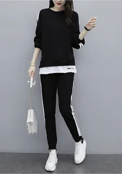 Mode Syning Kvinders koreansk Stil, der Passer Løs Trøje Og Bukser, To-delt Sæt 2stk Kvinder Træningsdragt 4