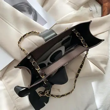 Mode Udsøgt Shopping Taske Casual Krat Læder Taske Lady Kæde Gitter Stor Kapacitet Tote Shoulder Bag 2