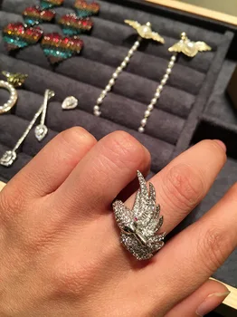 Mode vintage solid magpie fugl ring indsætte zirconopen munden ring justering ring for kvinder gave 1