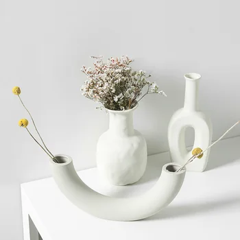 Moderne Hvid Keramik Vaser Kinesisk Stil, Enkel Designet Keramik Og Porcelæn Vaser For Kunstige Blomster Dekorative Figurer 4