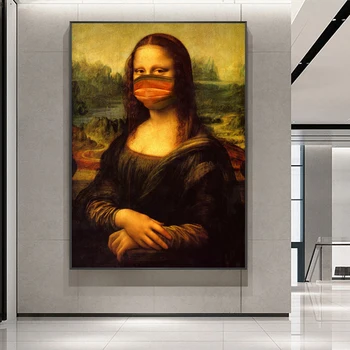 Mona Lisa Sjove Maske Olie Maleri på Væggen Gengivelser Lærred Kunst Plakater og Prints Væg Kunst Billedet for at Stue Indretning 0