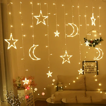 Moon Star-Lampe LED-Lampe String Ins julelys Udsmykning Ferie Lys Gardin Lampe Bryllup Neon Lanterne 220v fe lys 0