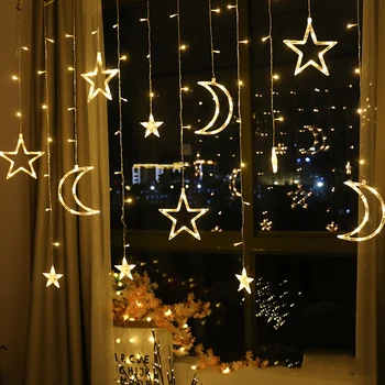 Moon Star-Lampe LED-Lampe String Ins julelys Udsmykning Ferie Lys Gardin Lampe Bryllup Neon Lanterne 220v fe lys 1