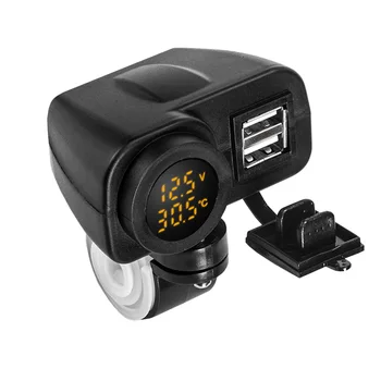 Motorcykel USB Oplader 4,2 ET LED Digitalt Display Voltmeter & Termometer 22-25 Mm Cykelstyr vandtæt, Støvtæt 2
