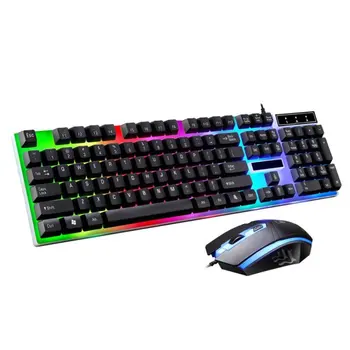 Mus og tastatur Sæt,Cloudro G21 LED Regnbuens Farver Baggrundslys Gaming Spil USB-Kabelforbundne Mus og Tastatur Sæt 104Keys (Sort/Hvid)