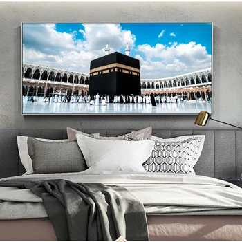 Muslimske Store Moske i Mekka Lærred Kunst Malerier til stuen Indretning Islamiske Hellige Land Landskab Væg Plakater Cuadros 3