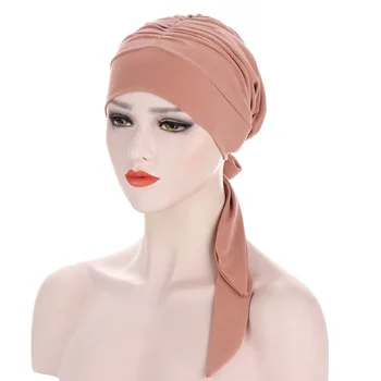 Muslimske Turban Hat til kvinder Pre-Bundet Kemo Beanies Caps Bandana Tørklæde Wrap dit Hoved for Kræft Hår Tilbehør 5