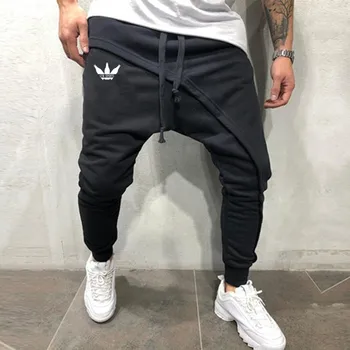 Mænd blyant bukser streetwear asymmetrisk personlighed design bomuld bukser mænd hip-hop joggere bukser trænings-og muskel sweatpants 2