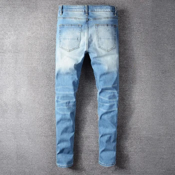 Mænd er Trykt Patch Design Patchwork Slanke Skinny Jeans Streetwear Huller Rippet Stretch Denim Bukser 4