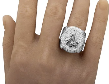 Mænd hvid Guld Fyldt Lab Diamanter 3D Frimurer Engagement Pinky Ring Størrelse 8-15 4806