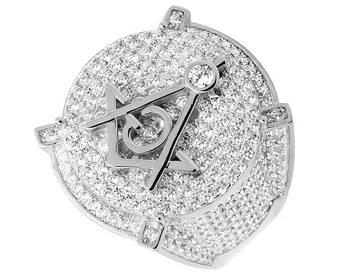 Mænd hvid Guld Fyldt Lab Diamanter 3D Frimurer Engagement Pinky Ring Størrelse 8-15 1