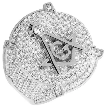 Mænd hvid Guld Fyldt Lab Diamanter 3D Frimurer Engagement Pinky Ring Størrelse 8-15 2