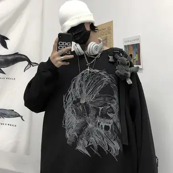Mænd Hættetrøjer Sweatshirts O-hals Mandlige Outwear Par Unisex Print Harajuku Stilfulde Ulzzang Streetwear hiphop-Cool Daglige Retro Ins 1