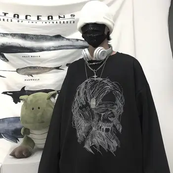 Mænd Hættetrøjer Sweatshirts O-hals Mandlige Outwear Par Unisex Print Harajuku Stilfulde Ulzzang Streetwear hiphop-Cool Daglige Retro Ins 2