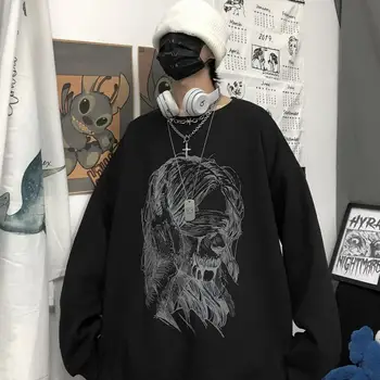 Mænd Hættetrøjer Sweatshirts O-hals Mandlige Outwear Par Unisex Print Harajuku Stilfulde Ulzzang Streetwear hiphop-Cool Daglige Retro Ins 4