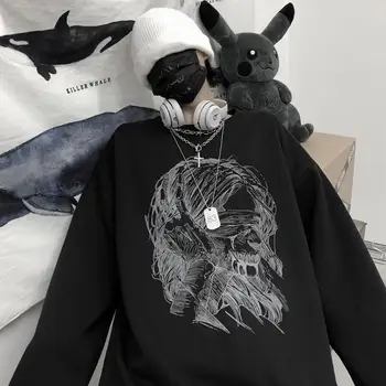 Mænd Hættetrøjer Sweatshirts O-hals Mandlige Outwear Par Unisex Print Harajuku Stilfulde Ulzzang Streetwear hiphop-Cool Daglige Retro Ins 5