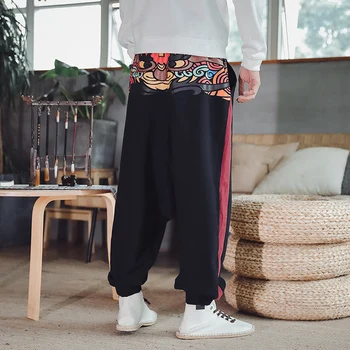 Mænd Kinesisk Stil Trykt Cross Bukser Herre 2020 Bred Ben Løse Bukser Mandlige Oversize Japan Harem Bukser Streetwear 1
