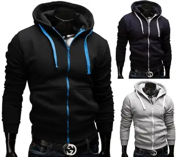 Mænd kontrasterende farver hoodie mænd, side lynlås sweatshirt 3