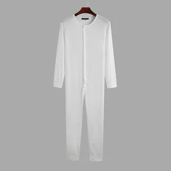 Mænd, Pyjamas Buksedragt Homewear ensfarvet langærmet Komfortable Knappen Fritid Nattøj Mænd Rompers Nattøj S-5XL 2