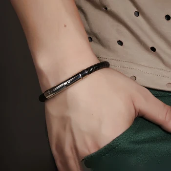 Mænd ' s Nye Smykker i Ægte Læder Rustfrit Stål Wrap Armbånd med Magnetisk Lås armbånd Armbånd 1