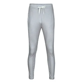 Mænd ' s stribet business bukser, straight straight retro syning Streetwear plus size bukser Mandlige elastik snøre bukser 0